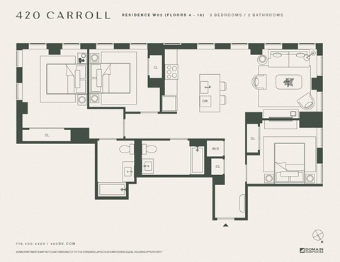 Floor plan for 3 beds, 3 baths, 1217 sqft